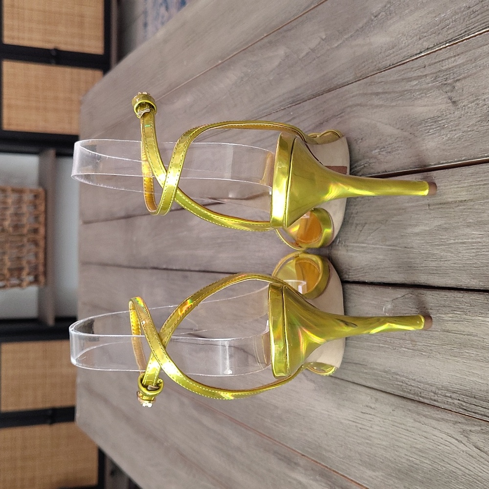 Sam Edelman Gemmie Mimosa Gold Metallic Ankle Strap Sandals heels Size 7 - Picture 10 of 15